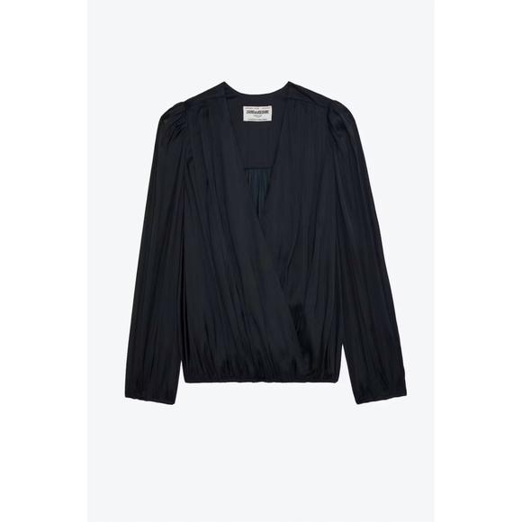 NEW ZADIG & VOLTAIRE tyfon satin blouse in noir - Picture 4 of 4